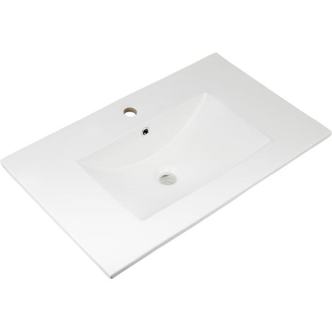 Vasque en céramique blanche à poser 75 cm avec trop-plein (1/5)
