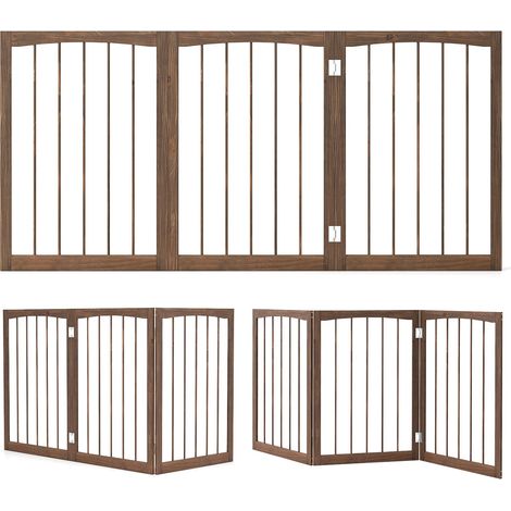 COSTWAY Cancelletto in Legno per Cani 159 x 76 cm, Recinto per Bambini, Cancello Pieghevole a 3 Pannelli per Porte, Scale e Corridoi (Naturale) (1/5)