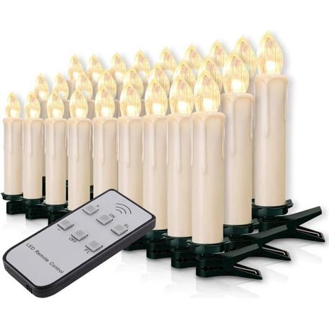 Lot de 20 bougies LED sans fil pour sapin de Noël avec télécommande sans fil Blanc laiteux (1/4)