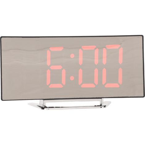 Réveil numérique miroir avec affichage de la température, horloge électronique miroir incurvée à LED, décoration de chambre à coucher, LED rouge. (1/5)