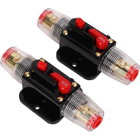 Disjoncteur en ligne 12-24 V avec porte-fusible à réarmement manuel, cosses de batterie et gaine thermorétractable pour système audio de voiture ou de bateau, 60 A (1/5)