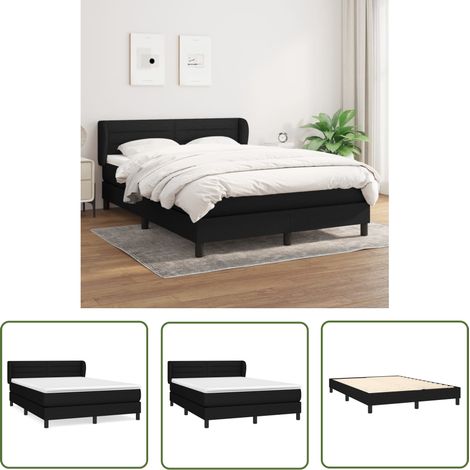 The Living Store Sommier à lattes de lit avec matelas Noir 140x190 cm Tissu - Lit Double - Lit Tapissier - Literie - Matelas - Chambre À Coucher (1/5)