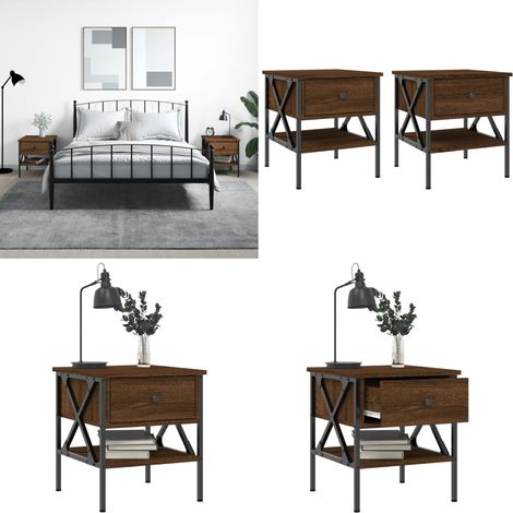 Tables de chevet 2 pcs chêne marron 40x42x45 cm bois ingénierie - Table De Chevet Industrielle - Meuble De Chambre - Table De Nuit - Design Industriel - Rangement Intérieur - Home & Living (1/5)