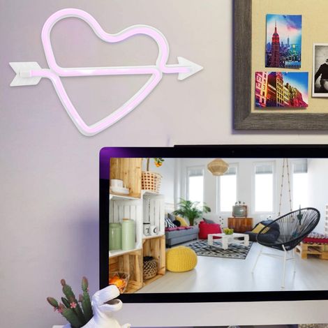 Adorable lampe murale décorative LED en forme de cœur pour chambre ou dortoir (rose) (1/5)