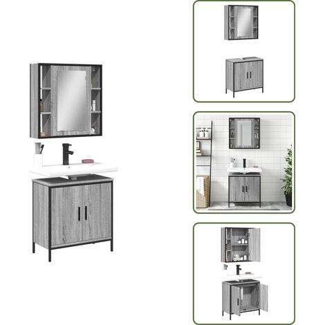 Ensemble de meubles de salle de bain 2 pcs Sonoma gris - Meuble De Salle De Bain - Ensemble Meuble Salle De Bain - Armoire Salle De Bain - Rangement Salle De Bain - Miroir Salle De Bain (1/5)
