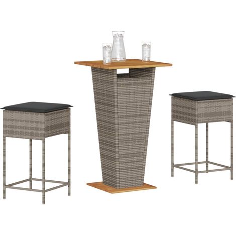 3-tlg. Gartenbar-Set mit Kissen Grau Poly Rattan vidaXL (1/5)