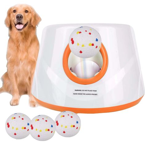 Lanzador automático de pelotas, distancias de lanzamiento ajustables, recargable por USB, color naranja. (1/2)
