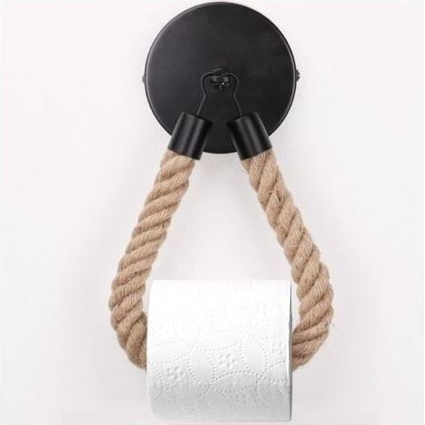 Toilet paper holder, towel holder made of hemp rope for bathroom and kitchen, bathroom paper holder, toilet paper holder (black) (1/4)
