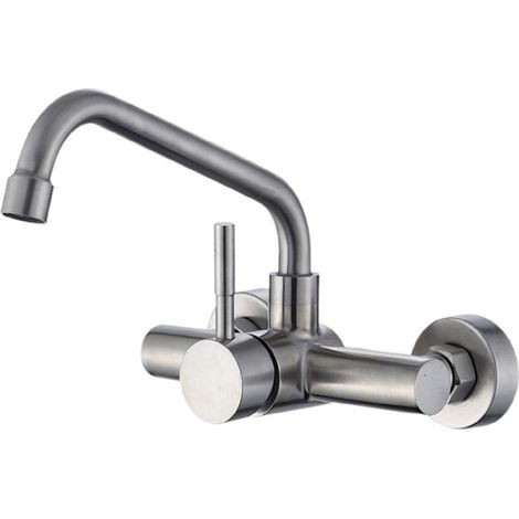 Rubinetti, rubinetti per lavello da cucina, miscelatore a 2 fori a parete, beccuccio girevole, rubinetto monocomando per bagno, regalo Crezuo-Crezuo