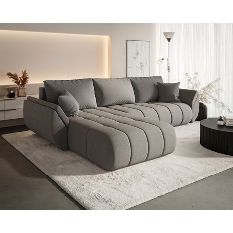 Ecksofa Schlafsofa MISATO Stoff Wind Graubraun Ottomane Links (1/3)