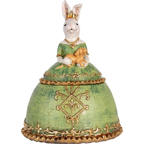 Boîte à Bijoux et Statuette Décorative Lapin Paillettes Dorées Beige et Vert 18 x 15 x 24 cm - PANGIVO (1/5)