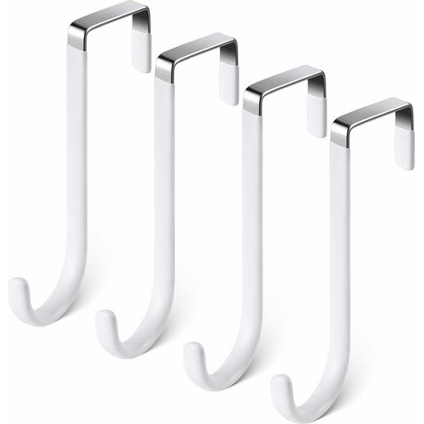 Crochet de Porte, 4 x Patère Porte en Acier Inoxydable, Crochets pour Rebord de Porte Tiroir, Porte Manteau pour Porte, Tiroir, Placard Armoire, Salle de Bains, Cuisine -Blanc (1/5)
