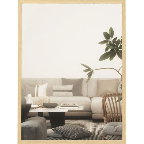 Miroir mural rectangulaire 80 x 60 cm, cadre en bois naturel, idéal pour la salle de bain, salon ou chambre (1/5)