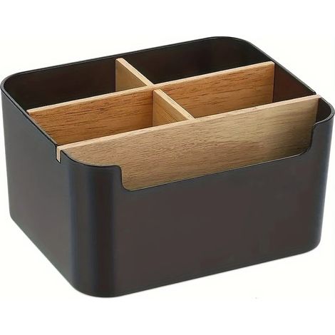 Organiseur de bureau en bambou à 5 compartiments - Porte-stylos, boîte de rangement pour maquillage et bijoux pour le bureau, la chambre, la salle de bain et l'organisation de la maison (1/5)