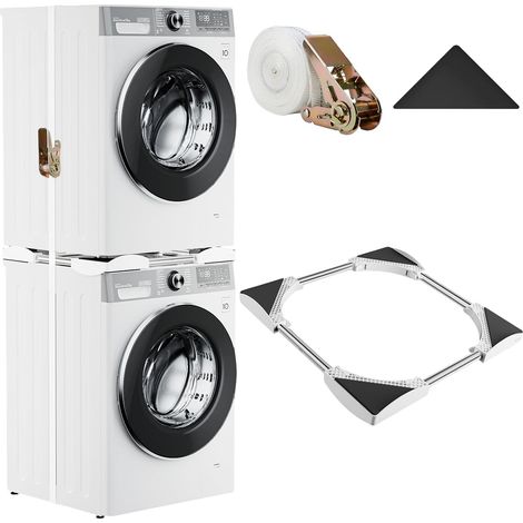 Kit Superposition Lave Linge Seche Linge Universel, Réglable de 45 à 65 cm, avec Corde à Cliquet, Gain de Place pour Machine À Laver et Sèche-linge (1/5)
