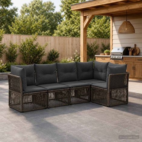 Set Divano da Giardino 5 pcs Grigio polyrattan vidaXL (1/5)