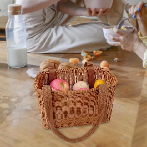 Panier de rangement tressé en imitation rotin avec poignée
