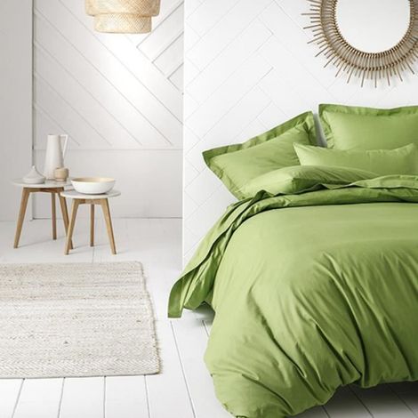 Drap housse - - 90 x 190 cm - 100% coton - Coloris Bambou - Bonnet 23 cm (1/2)