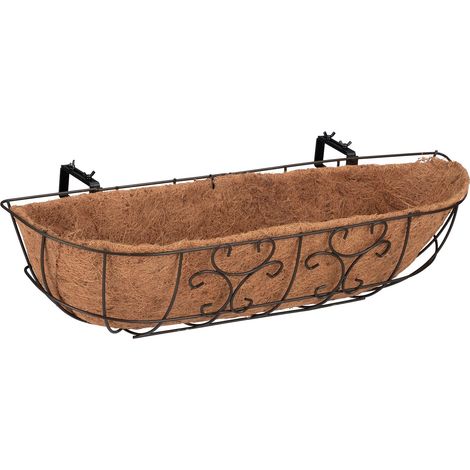 Set di 3 fioriere sospese design fantasia balcone 30 x 15 x 15 cm in ferro marrone 130010583