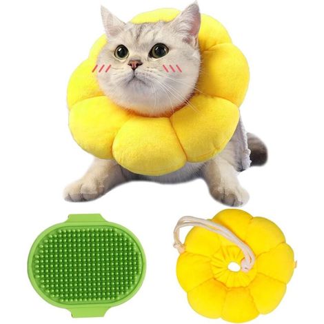Paquet de 2 colliers pour chiens et chats, collier réglable doux et confortable, protection anti-morsure, anti-léchage après chirurgie, prévention des infections, brosse de bain en silicone (1/4)