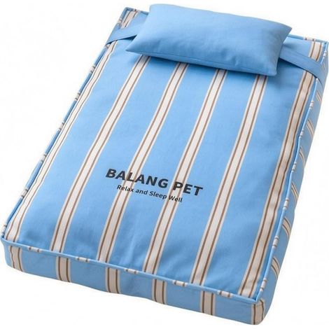 Removable Pet Bed Cushion with Pillow, Rectangular Sleeping Mat, Removable and Washable Cover, Cozy Support for Pet Rooms, Striped Blue, First Size - 65 x 45 x 15 cm (1/5)