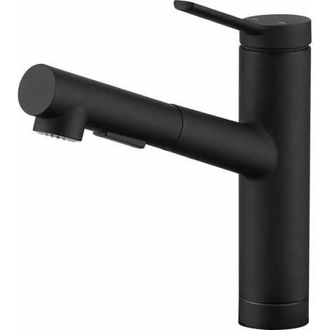 Kitchen faucet with pull-out spray, kitchen sink faucet with 2 jets, 120° swivel kitchen faucet, single lever sink mixer, matte black (1/5)