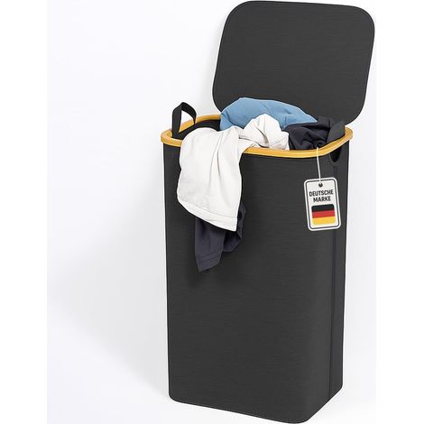 Roxlin Wäschekorb mit Deckel 100L – Faltbarer Wäschesammler mit herausnehmbarer Tasche – Bambusrahmen – Platzsparend & leicht tragbar – Schwarz (1/5)