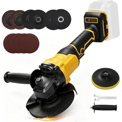 Meuleuse d'angle sans fil avec diamètre de disque de 125 mm, compatible avec batterie 18 V/20 V, ponceuse sans balais 7000 tr/min pour couper, meuler et polir (outils uniquement) (jaune) (1/5)