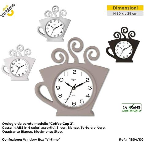 Orologio da Parete in ABS Coffee Cup 28 x 30h cm 4 Colori (1/2)