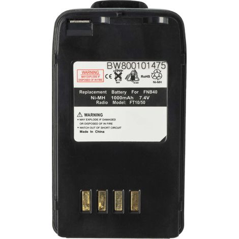 vhbw Akku Ersatz für FNB-41, FNB-40 für Funkgerät, Walkie Talkie (1000 mAh, 7,4 V, NiMH) + Gürtelclip