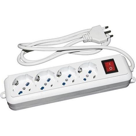 Link LKMP04 Multipresa 4 Prese Universali Ita-Schuko 10-16A Spina 16A con Interruttore