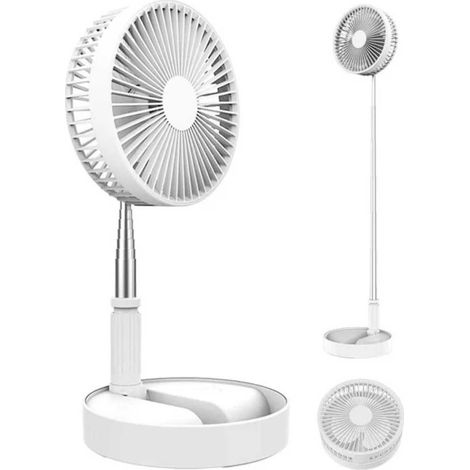 Ventilatore pieghevole ricaricabile da 70 pollici - Ventilatore da pavimento/tavolo portatile con batteria bianco bianco