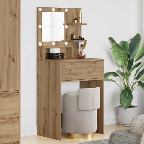 Coiffeuse avec miroir, éclairage Hollywood et chargeur sans fil chêne artisanal 60 x 39,5 x 135 cm - PANGIVO (1/5)