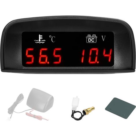 Trywise Compteur de Voiture 2 en 1, Voltmètre de Température D'eau, Jauge Numérique LED avec Alarme, Installation Facile, Haute Résistance, Conception Pare-soleil, 12-24 V, Capteur 1/8 (1/4)