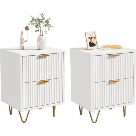 Lot de 2 Tables de Chevet avec 2 Tiroirs, 40x40x55 cm, pour Salon, Chambre, Bureau, Moderne, Blanc (1/5)