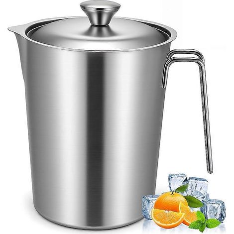 Edelstahlkrug mit Deckel, 2-Liter-Messbecher (70 oz) mit Skala und Griff, Weithals-Messbecher, Milchkrug (1/5)