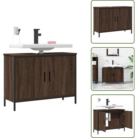 The Living Store Waschbeckenunterschrank Braun Eiche 80x30x60 cm Holzwerkstoff - Waschbeckenunterschrank - Badezimmermöbel - Holzschrank - Brauner Schrank - Unterschrank
