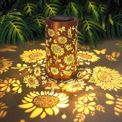 1 Lampe solaire à suspendre, Métal, IP65 étanche, Lanterne, Tournesol, Jardin