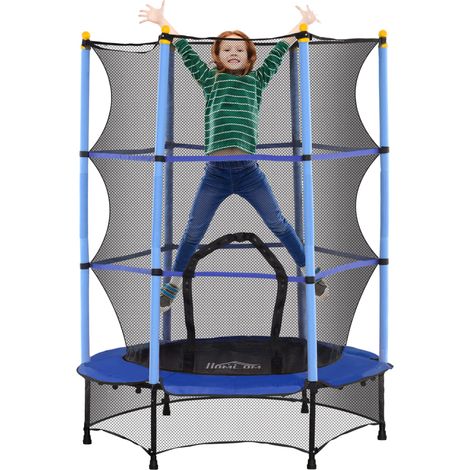 Trampolino Elastico per Bambini da 3 Anni Ø140 cm con Rete di Protezione Blu e Nero (1/5)