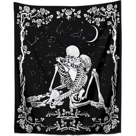 CSPARKV Black and White Wall Tapestries, Tarot Skeleton Wall Hanging, Kissing Lovers Skull Tapestry, for Living Room Bedroom Dorm Decor (1/5)