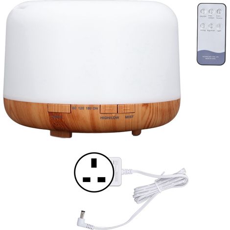Diffuseur d'aromathérapie en bois 500ml, contrôle à distance, veilleuse, prise UK 100‑240V