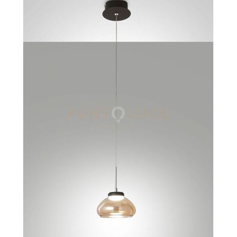 ARABELLA SOSPENSIONE AMBRA 1 LUCE IN VETRO E STRUTTURA IN METALLO A LED 3000K - 8W - 750 lm, D.14CM, SMART C/ACCESS.
