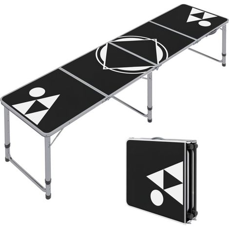 Table de camping pliable, légère, réglable en hauteur, cadre en aluminium, 240 x 60 cm, noir