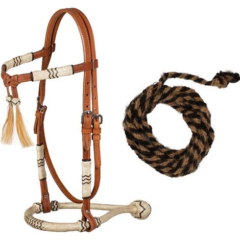 Bosal set in rawhide intrecciato e cuoio con mecate in crine