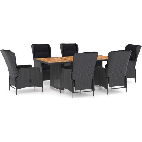 Set de 1 table et 6 chaises, Mobilier de salle à manger, avec coussins Résine tressée Gris foncé OIB5525E (1/5)