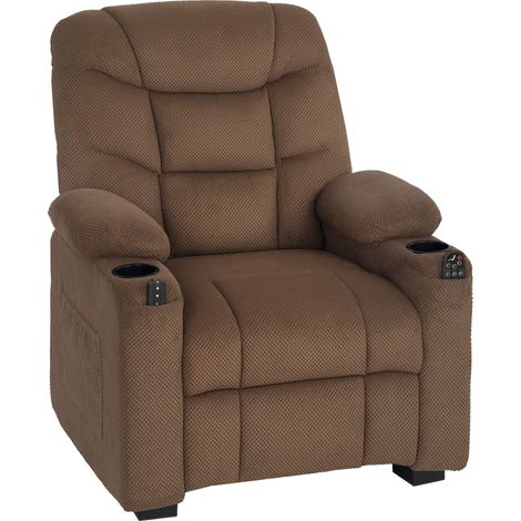 Electric Massage Recliner Armchair Vibration, Heat, Whisper-Quiet Motor, Memory Function, Fleece Power Reclining Chair Spring Pack, USB Port, Footrest, Side Pocket, Cup Holders, Brown (1/5)