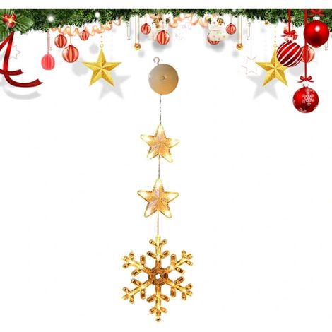 Guirlande lumineuse de Noël pour fenêtre (lot de 2) - Lampe LED à suspendre en forme de flocon de neige - Fonctionne sur piles - Décorations (1/5)