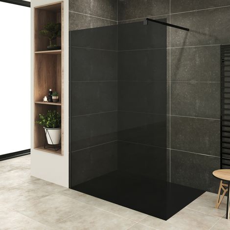 Saniverre – Paroi de douche italienne 80x200 cm – Verre de sécurité 10 mm teinté fumé – Profilés noirs – Traitement anticalcaire (1/5)