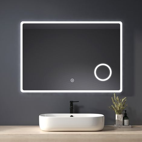 Heilmetz Backlit Illuminated Bathroom Mirror with Shaver Socket 1000×700mm, Wall Mounted Multifunction LED Bathroom Vanity Mirror with Touch Switch + Demister + 3-Fold Magnification (1/4)