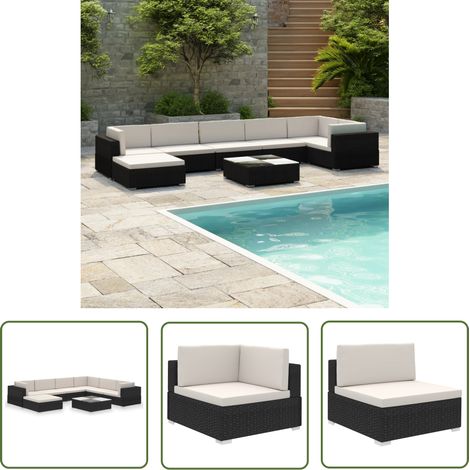 INLIFE Salon de jardin 8 pcs avec coussins Résine tressée Noir (1/5)